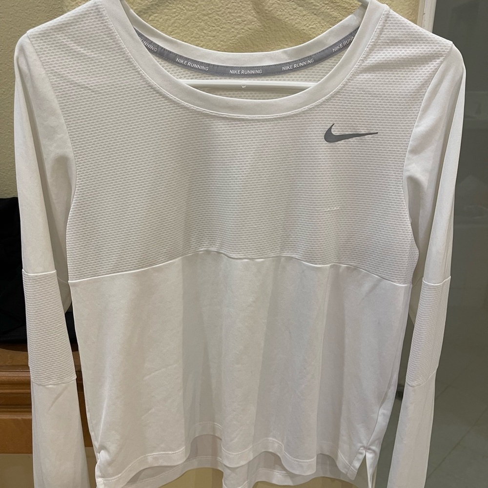 Nike Dri Fit Women's White Mesh Long Sleeve Tee